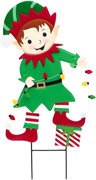 Lakeside Silly Elf Garden Stakes Peppermint Girl