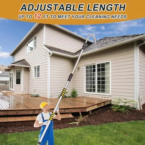 Gutter Cleaning Tools,12FT Gutter Cleaner Tool From The Ground Telescoping Reach Gutter Cleaning Pole for Garden Hose Attachment