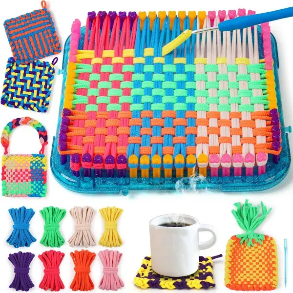 Weaving Loom Kit Toys Crafts - Arts and Crafts for Kids and Adults - Great Birthday Gifts for Girls Ages 6 7 8-12 13 Years Old - Sturdy Frame Potholder Loom Making Kits Portable Box and Craft Loops