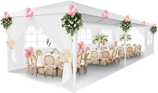 HOTEEL 10x30 Party Tent, Outdoor Canopy Tents for Parties Patio Gazebo Shelter with 8 Removable Sidewalls, Outdoor Tent Waterproof for BBQ Wedding Events Tent