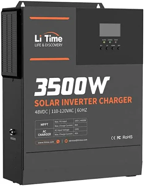Litime 3500W Pure Sine Wave Solar Inverter Charger, 48V DC to 120V AC All-in-One Solar Inverter, Built in 80A MPPT Charge Controller, for 48V Lead Acid/LiFePO4 Battery, Home Energy Storage, Off-Grid