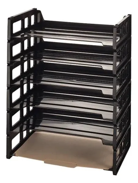 Office Depot 30% Recycled Ribbed Bottom Stackable Letter Trays, Black, Pack of 6, 10415