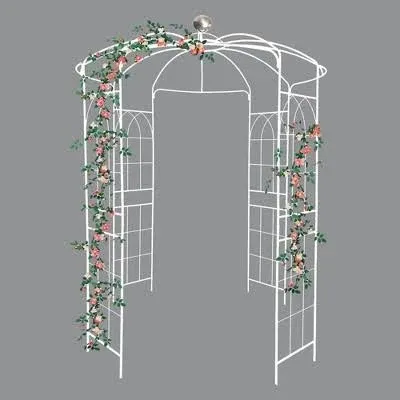Outdoor Metal Garden Arch Iron Garden Arbors Gazebo,High Birdcage Shape Pergola Pavilion for Wedding Ceremony, White