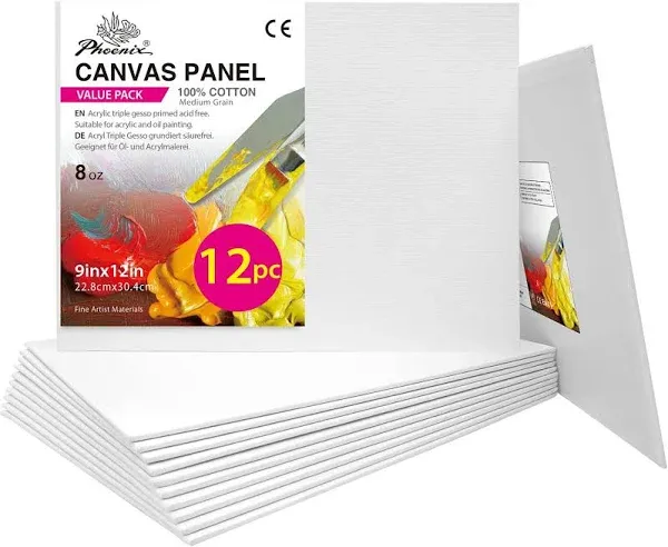 PHOENIX Painting Canvas Panels 9x12 Inch 12 Pack