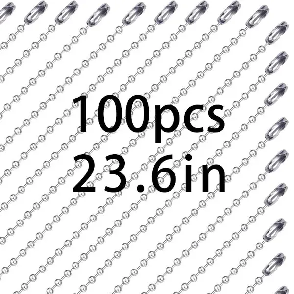 100 Pcs Men's Beaded Dog Tag Chain Necklace