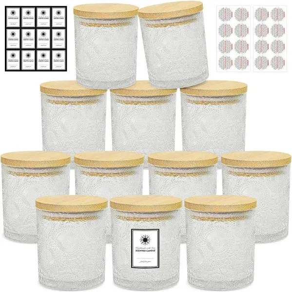 8oz Embossed Candle Jars for Making Candles, 12 Pack Luxury Clear 12,