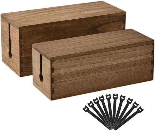 Cord Management Box Wooden Cable Organizer Hide Power Strips Plugs Set of 2