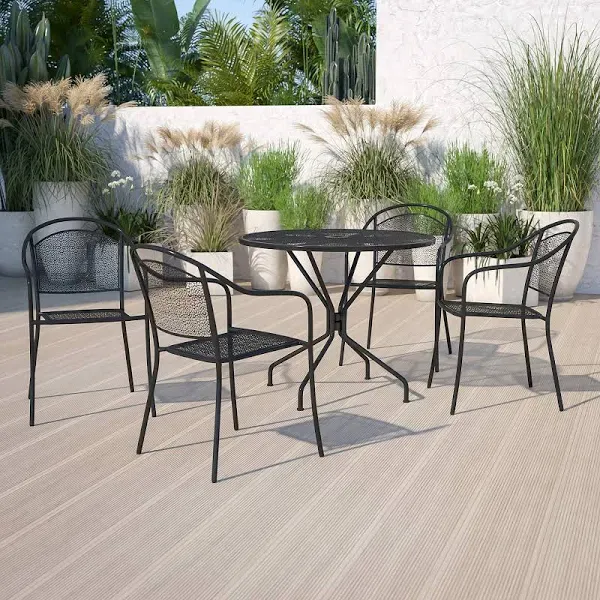 Flash Furniture Round Black Indoor-Outdoor Steel Patio Table Set