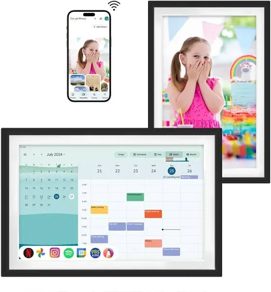 Changing Smart 15.6" Display F16s丨Google Calendar&HomeHub&Assistant丨Smart TV丨Gift for Family丨Music Frame丨Wireless Kid Artworks Digital Picture Frame (Oak Wood, 15.6 No-Stylus)