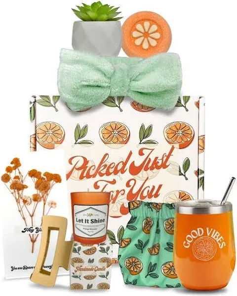 Sunny&Wise Orange Themed Gift Baskets for Women, Self Care Gifts for Women, C...
