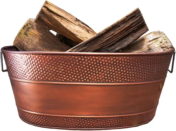 BREKX Copper Galvanized Firewood Bin with Handles