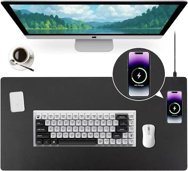 Wireless Charging Desk Mat and Leather Mouse Pad Combo