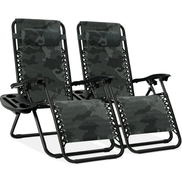 Best Choice Products Adjustable Zero Gravity Lounge Chair Recliners with Cup Holders, Blue - 2 pack