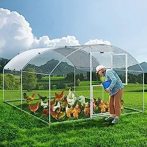VEVOR Large Metal Chicken Coop with Run, Walkin Chicken Coop for Yard with Waterproof Cover, 13.1 x 9.8 x 6.6 ft, Dome Roof Large Poultry Cage for Hen House, Duck Coop and Rabbit Run, Silver