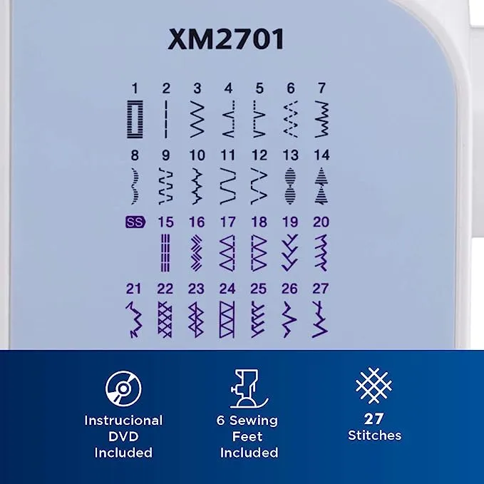 Brother Sewing Machine, XM2701, Lightweight Machine with 27 Stitches, 6 Included Sewing Feet