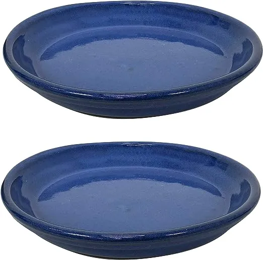 Sunnydaze Set of 2 Glazed Ceramic Planter Saucers - Imperial Blue - 9"