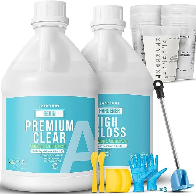 JANCHUN 1 Gallon Crystal Clear Epoxy Resin Kit,No Bubble High Gloss Casting and Coating for Art Resin, Jewelry Making, River Table Tops, DIY,Tumblers, Molds, Art Painting