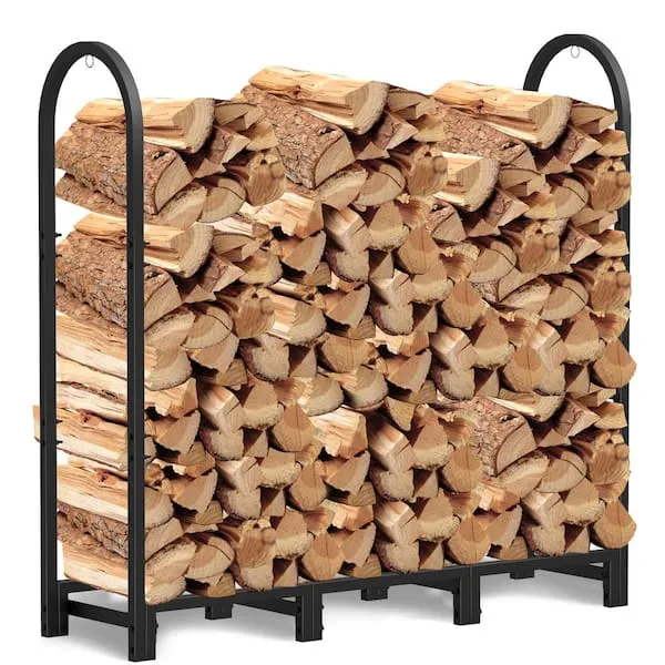 GPUSFAK Soporte para leña de 4 pies, soporte para apilador de madera para chimenea, resistente para apilar troncos de leña de metal para interiores