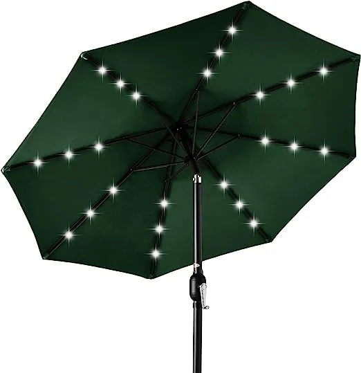 Best Choice Products 10ft Solar LED Lighted Patio Umbrella w/ Tilt Adjustment, UV-Resistant Fabric - Fog Gray