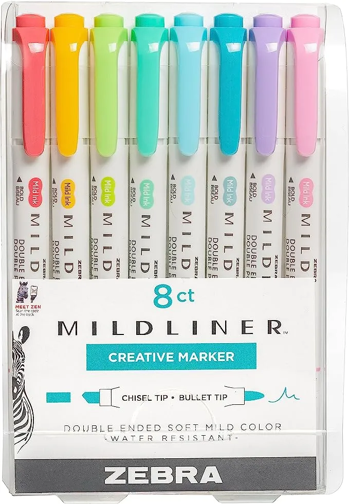 Zebra Pen Mildliner Double Ended Highlighter Set (8 Assorted Neutral Colors)