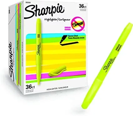 Sharpie Pocket Style Highlighters, Chisel Tip, Yellow, 36-Pack