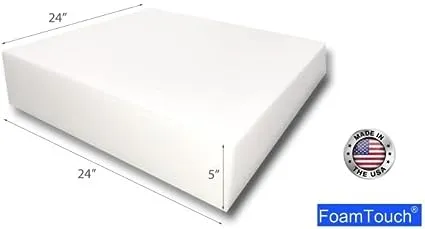 FoamTouch Upholstery Foam Cushion High Density, 5" H X 24" W X 24" L, White