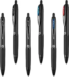 uniball 207 Plus+ Retractable Gel Pens 6 Pack in Assorted Colors with 0.7mm Medium Point Pen Tips - Uni-Super Ink+ is Smooth, Vibrant, and Protects Against Water, Fading, and Fraud