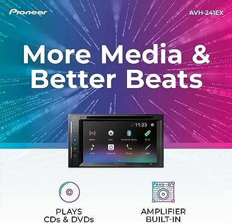 Pioneer AVH-241EX Double-Din CD/DVD Receiver, with Amazon Alexa via The Pioneer Vozsis App, Bluetooth and Backup Camera Compatibility, 6.2” Resistive Touchscreen