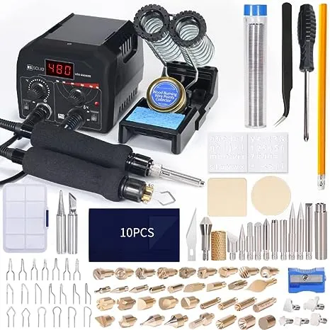 U.S. Solid Wood Burning Kit Tool Station Dual Pyrography Pen Burner for Adults 2-in-1 Solid-Point 200~480 w/Temp Display and Wire-Nib 250~750with