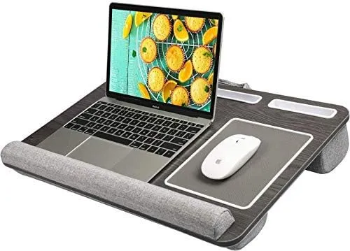 HUANUO Lap Desk - Fits up to 17 inches Laptop Desk, Built in Mouse Pad & Wrist Pad for Notebook, Laptop, Tablet, Laptop Stand with Tablet, Pen & Phone Holder (Wood Grain)