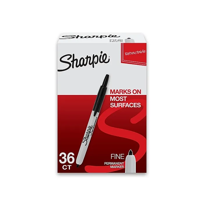 Sharpie Retractable Permanent Marker, Fine Bullet Tip, Black, 36-Pack