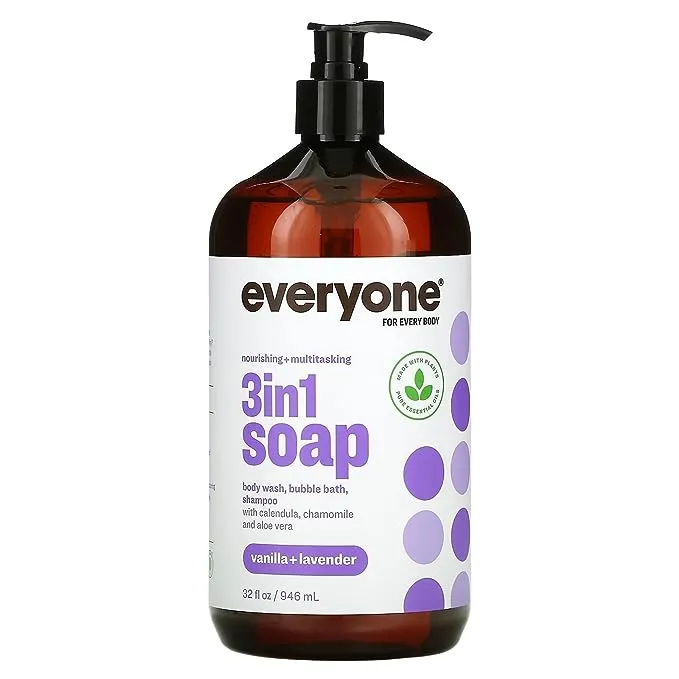 Everyone, 3 in 1 Soap, Body Wash, Bubble Bath, Shampoo, Vanilla + Lavender, 32 fl oz (946 ml)
