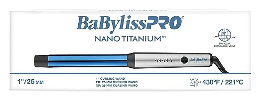 BabylissPRO Nano Titanium Professional Curling Wand For All Hair Types, Creates Long Lasting Curls