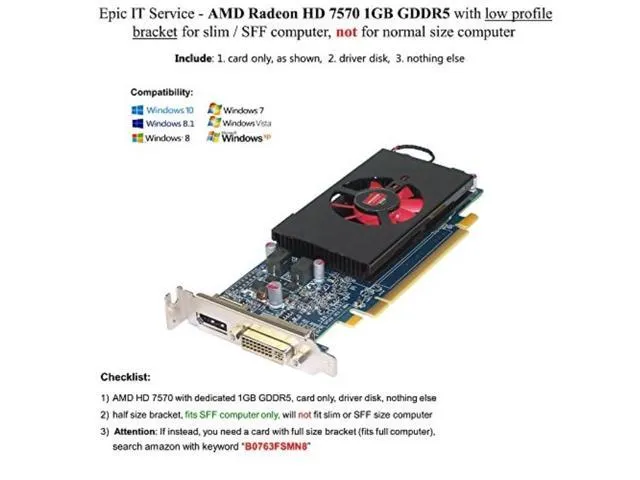 Dell AMD Radeon Hd 7570 1Gb Gddr5 Pcie X16 Dvi Displayport Video Card 4C5Dk Low Profile