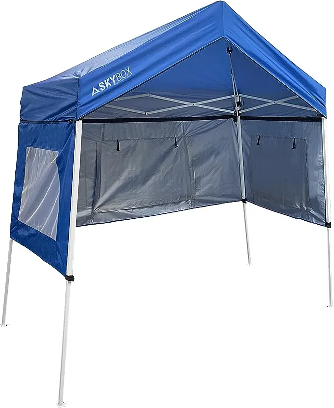 Caravan Canopy Skybox 3.2 Foot x 6.5 Foot Instant Multipurpose Height Adjustable Steel Frame Outdoor Sport Shelter Canopy with Carry Bag, Blue
