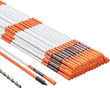 VEVOR Driveway Markers 48 inch 0.4 inch Diameter Orange Fiberglass Poles Snow Stakes with Reflective Tape
