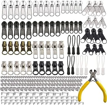 Meikeer 252 Pieces Zipper Repair Kit Replacement Zipper, Zipper Pulls, Installation Tools for Bags Tents Luggage Sleeping Bag Jacket Outdoor