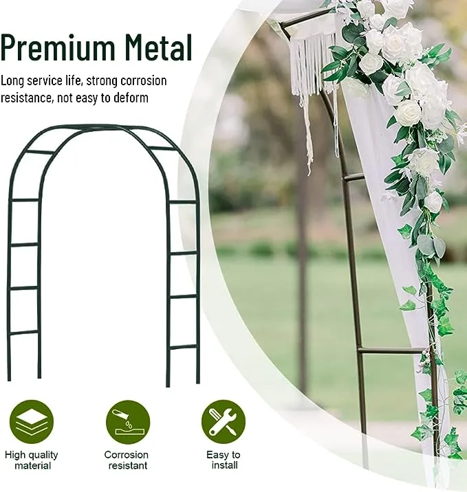 Newsmarts 7.9Ft Metal Garden Arch Army Green Garden Arbor for Climbing Plant Outdoor Wedding Party