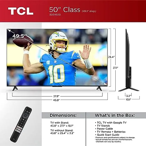 TCL 50” Class S Class 4K UHD HDR LED Smart TV with Google TV, 50S450G