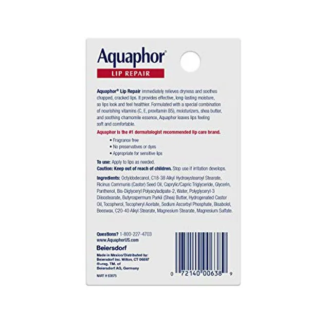 Aquaphor Lip Repair Stick - Soothes Dry Chapped Lips - 0.17 Ounce (Pack of 4)