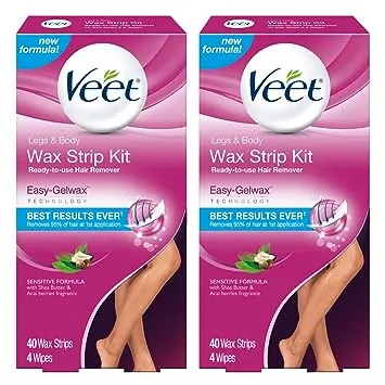 Veet Leg and Body Hair Remover Cold Wax Strips, 40 ct