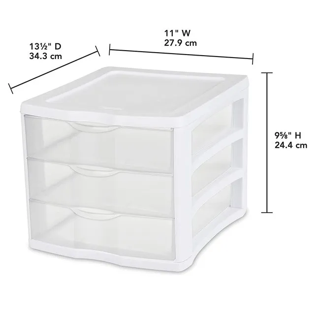 Sterilite 17918004 3 Drawer Unit, White Frame with Clear Drawers, 4-Pack