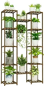 Bamworld Tall Plant Stand Indoor Large Plant Shelf Outdoor Corner Plant Holder for Multiple Plants Flower Stands for Living Room Balcony and Garden
