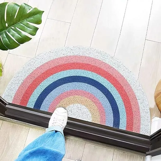 Cute Door Mats Anti Slip Welcome Mat Outdoor Entrance Half Circle Door Mats Bedroom Carpet Rugs Doormat, Sun 17.7"x35.4"
