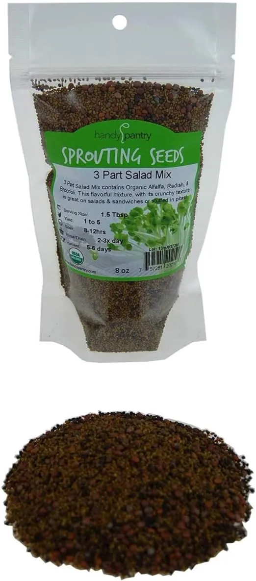 Handy Pantry 3 Part Salad Sprout Seed Mix - 8 oz Brand - Organic Sprouting Seeds: Radish, Broccoli & Alfalfa: Cooking, Food