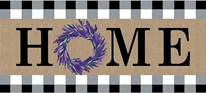 Evergreen Sassafras Home Lavender Wreath Interchangeable Entrance Doormat | Indoor and Outdoor | 22-inches x 10-inches | Non-Slip Backing | All-Season | Low Profile | Home Décor