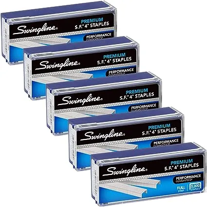 Swingline® S.F. 4 Premium Staples, 0.25" Leg, 0.5" Crown, Silver, 5,000/Box, 5 Boxes/Pack (SWI35481)
