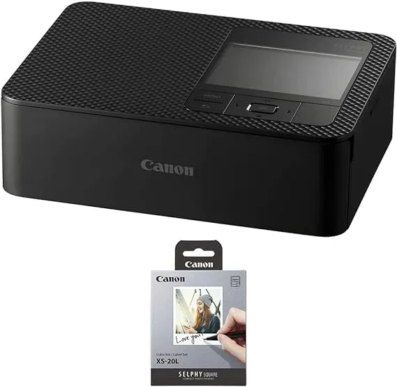 Canon 5539C001 Selphy CP1500 Wireless Compact Photo Printer, Black Bundle Selphy Color Ink/Label XS-20L Set (20 Sheets + 1 Ink Cassette)