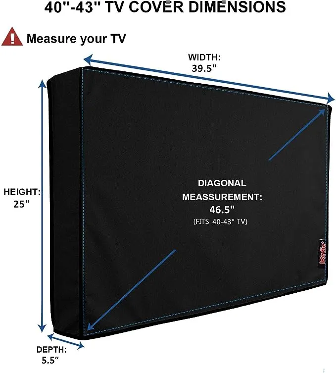 iBirdie Outdoor Waterproof and Weatherproof TV Cover for 40 to 43 inch Outside Flat Screen TV - 600D Thick Fabric TV Screen Protector Size 39.5''W x 25''H x 5.5''D for 40'' - 43'' LCD LED