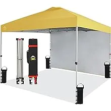 CROWN SHADES 10x10 Pop up Canopy Tent Instant Commercial with 150D Silver Coated Fabric Including 1 Removable Sidewall, 4 Ropes, 8 Stakes, Weight Bags, STO 'N Go Bag, Siver-Coated White